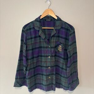 RALPH LAUREN Black Label Purple & Green Plaid Flannel Pajama Set 2 Piece Large